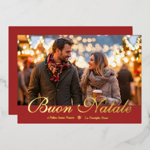 Brown Buon Natale e Felice Anno Nuovo Script Foto Folien Feiertagskarte