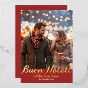 Brown Buon Natale e Felice Anno Nuovo Script Foto Folien Feiertagskarte