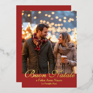 Brown Buon Natale e Felice Anno Nuovo Script Foto Folien Feiertagskarte