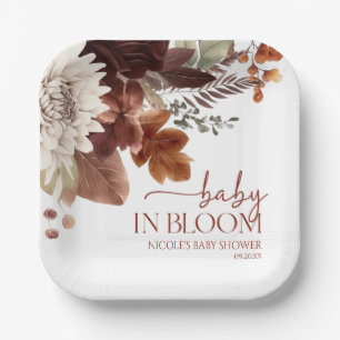 Brown Burgundy Baby in Bloom Floral Baby Dusche Pappteller