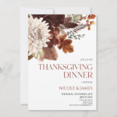 Brown Burgundy Floral Blume Erntedank Dinner Einladung (Vorderseite)