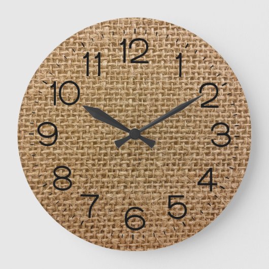 Brown Burlap Large Clock Große Wanduhr (Vorderseite)
