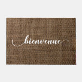 Brown Burlap Look Welcome Bienvenue Mat Fußmatte (Vorderseite)