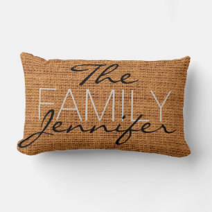 Brown Burlap Rustic Linse Monogram Lendenkissen