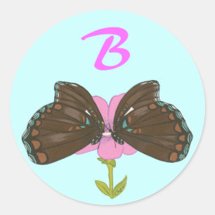 Brown Butterflies Monogram Wedding Siegels Runder Aufkleber