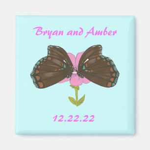 Brown Butterflies Speichern Sie das Datum Hochzeit Magnet