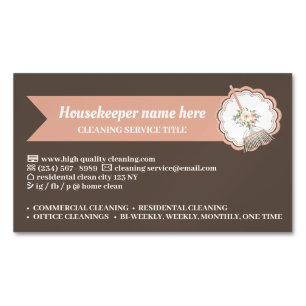 Brown Calligraphy Housekeeping Reinigungsdienst Ha Magnetische Visitenkarte