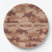 Brown Camouflage Happy Birthday Name Personalisier Pappteller (Vorderseite)