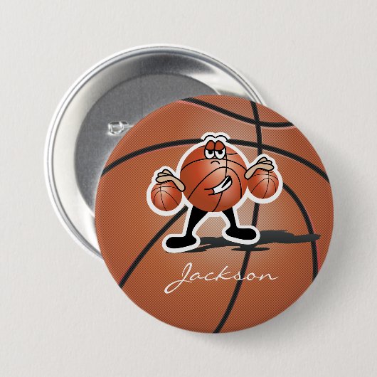 Brown Cartoon Basketball Typ |Personalisiert Button (Vorne & Hinten)