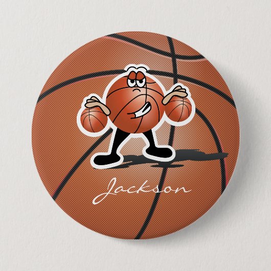 Brown Cartoon Basketball Typ |Personalisiert Button (Vorderseite)