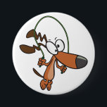 Brown Cartoon Dog Skipping Jump Rope Button<br><div class="desc">Show off your playful side with this funny brown cartoon dog skipping button. Featuring a whimsical puppy jumping rope, this small accessory is a great way to add a touch of gym motivation and personality to your jacket, backpack, or hat. It is a fun gift for dog lovers and fitness...</div>