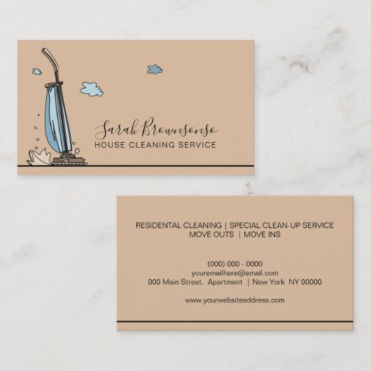 Brown Cartoon Janitorial Maid House Reinigung Visitenkarte (Vorne/Hinten)