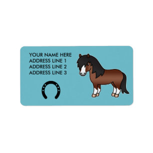 Brown Cartoon Shetland Pony Adressaufkleber