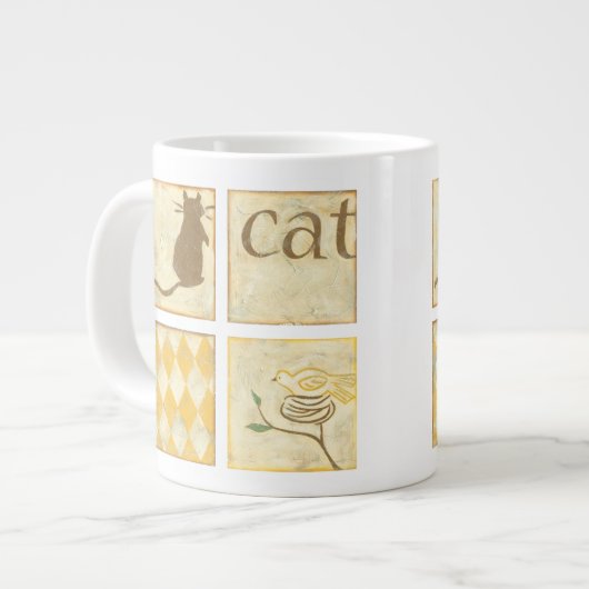 Brown Cat and Yellow Bird by Chariklia Zarria Jumbo-Tasse (Vorderseite Links)