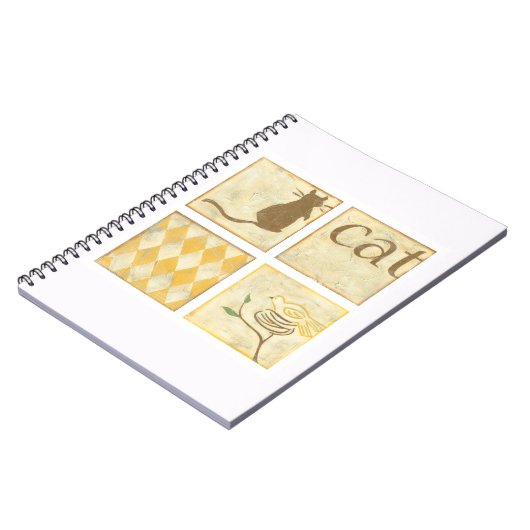 Brown Cat and Yellow Bird by Chariklia Zarria Notizblock (Linke Seite)