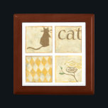 Brown Cat and Yellow Bird by Chariklia Zarria Schmuckschachtel<br><div class="desc">Eine braune Katze und ein gelber Vogel sind die Themen dieses Stückes von Chariklia Zarris. Beobachtet die Katze den Vogel? Oder behalte der Vogel ein Auge auf die Katze? Kaufen Sie eine Kopie dieses Drucks und entscheiden Sie sich für sich!</div>