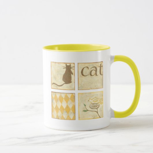 Brown Cat and Yellow Bird by Chariklia Zarria Tasse (Rechts)