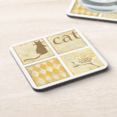 Brown Cat and Yellow Bird by Chariklia Zarria Untersetzer (Linke Seite)