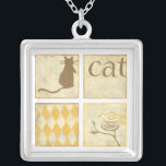 Brown Cat and Yellow Bird by Chariklia Zarria Versilberte Kette<br><div class="desc">Eine braune Katze und ein gelber Vogel sind die Themen dieses Stückes von Chariklia Zarris. Beobachtet die Katze den Vogel? Oder behalte der Vogel ein Auge auf die Katze? Kaufen Sie eine Kopie dieses Drucks und entscheiden Sie sich für sich!</div>