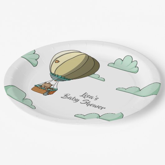 Brown Cat in Hot Air Ballon im Sky Party Pappteller (Schrägansicht)