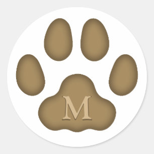 Brown Cat Paw Print Personalisiert Pen Monogramm Runder Aufkleber