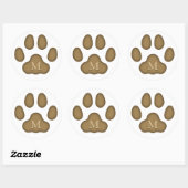 Brown Cat Paw Print Personalisiert Pen Monogramm Runder Aufkleber (Blatt)