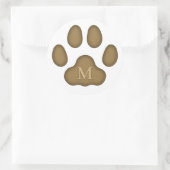 Brown Cat Paw Print Personalisiert Pen Monogramm Runder Aufkleber (Tasche)