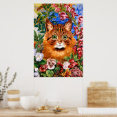 Brown Cat unter den Blume Poster Print (Küche)