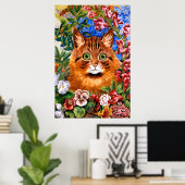 Brown Cat unter den Blume Poster Print (Heimbüro)