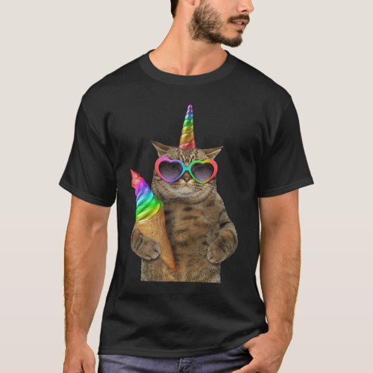 brown cat wears glasses with unicorn and ice cream T-Shirt (Vorderseite)