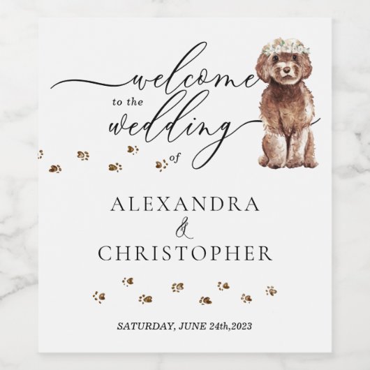 Brown Cavapoo Dog Niedliche Hochzeit Weinetikett (Einzelnes Label)