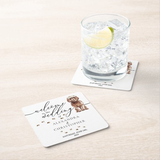 Brown Cavapoo Dog Welpe Willkommen bei der Hochzei Rechteckiger Pappuntersetzer (Vor Ort)