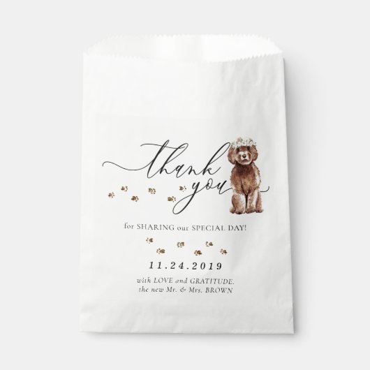 Brown Cavapoo Hund Hochzeit Danke Geschenktütchen (Vorderseite)