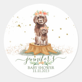 Brown Cavapoo mit Blumenkronendusche Runder Aufkleber