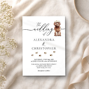 Brown Cavapoo Welpe Wedding Calligraphy Einladung