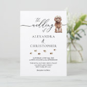 Brown Cavapoo Welpe Wedding Calligraphy Einladung (Stehend Vorderseite)