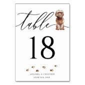 Brown Cavapoo Welpe Wedding Calligraphy Signature Tischnummer (Rückseite)
