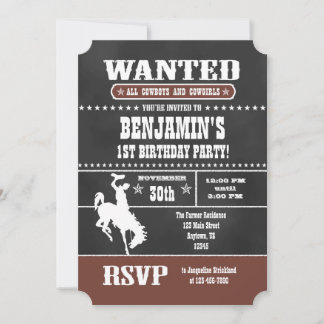 Brown Chalkboard Cowboy Einladung zum Geburtstag