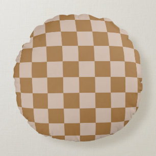 Brown Checkerboard Rundes Kissen
