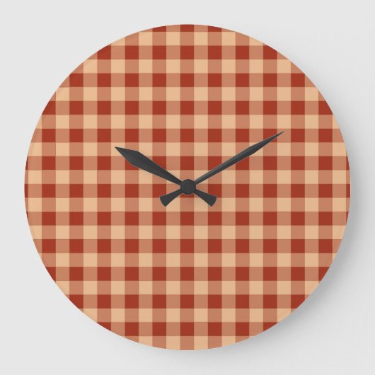 Brown Checkered Gingham Pattern Große Wanduhr (Vorderseite)