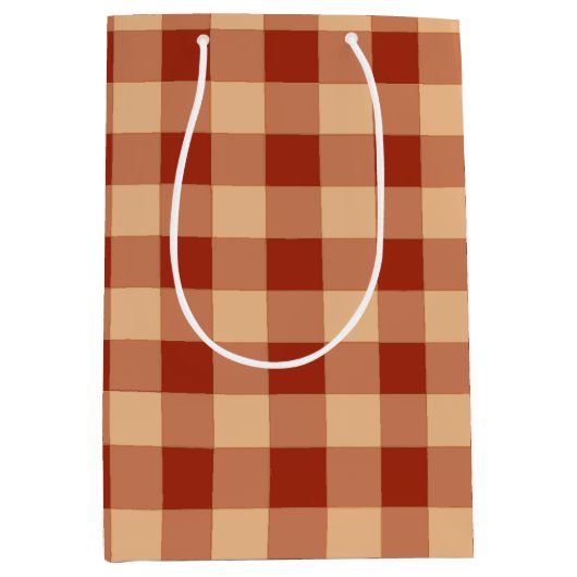 Brown Checkered Gingham Pattern Mittlere Geschenktüte (Vorderseite)