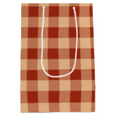 Brown Checkered Gingham Pattern Mittlere Geschenktüte (Rückseite)