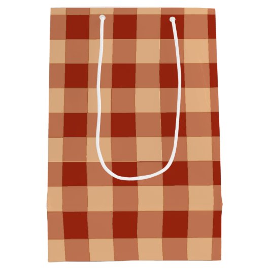Brown Checkered Gingham Pattern Mittlere Geschenktüte (Rückseite)
