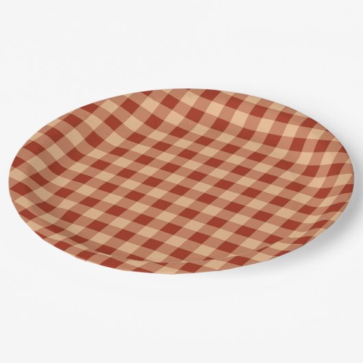 Brown Checkered Gingham Pattern Pappteller (Schrägansicht)