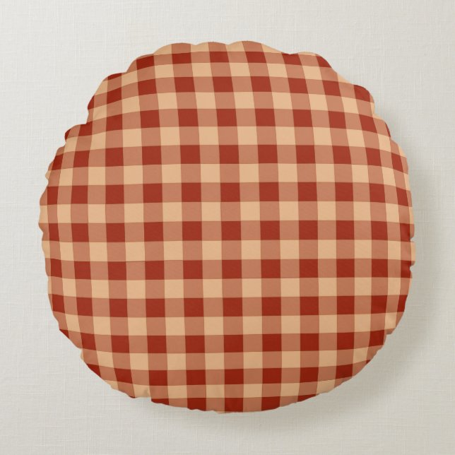 Brown Checkered Gingham Pattern Rundes Kissen (Vorderseite)