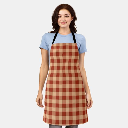 Brown Checkered Gingham Pattern Schürze (Getragen)