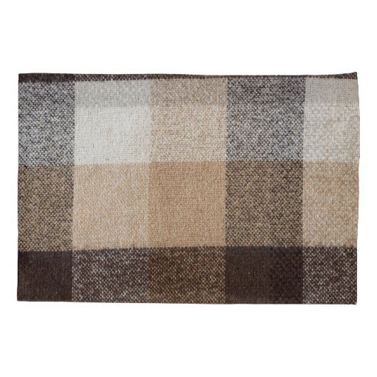 Brown Checkered Wool: Tartan Texture Kissenbezug (Rückseite)