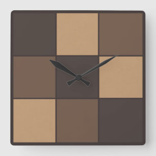 Brown Checkers Quadratische Wanduhr