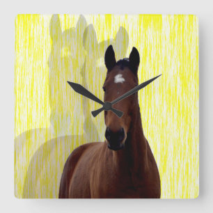 Brown Chestnut Horse Shadows, Quadratische Wanduhr