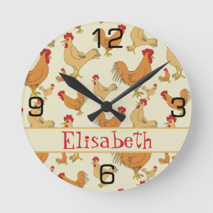 Brown Chicken Design Personalise Runde Wanduhr